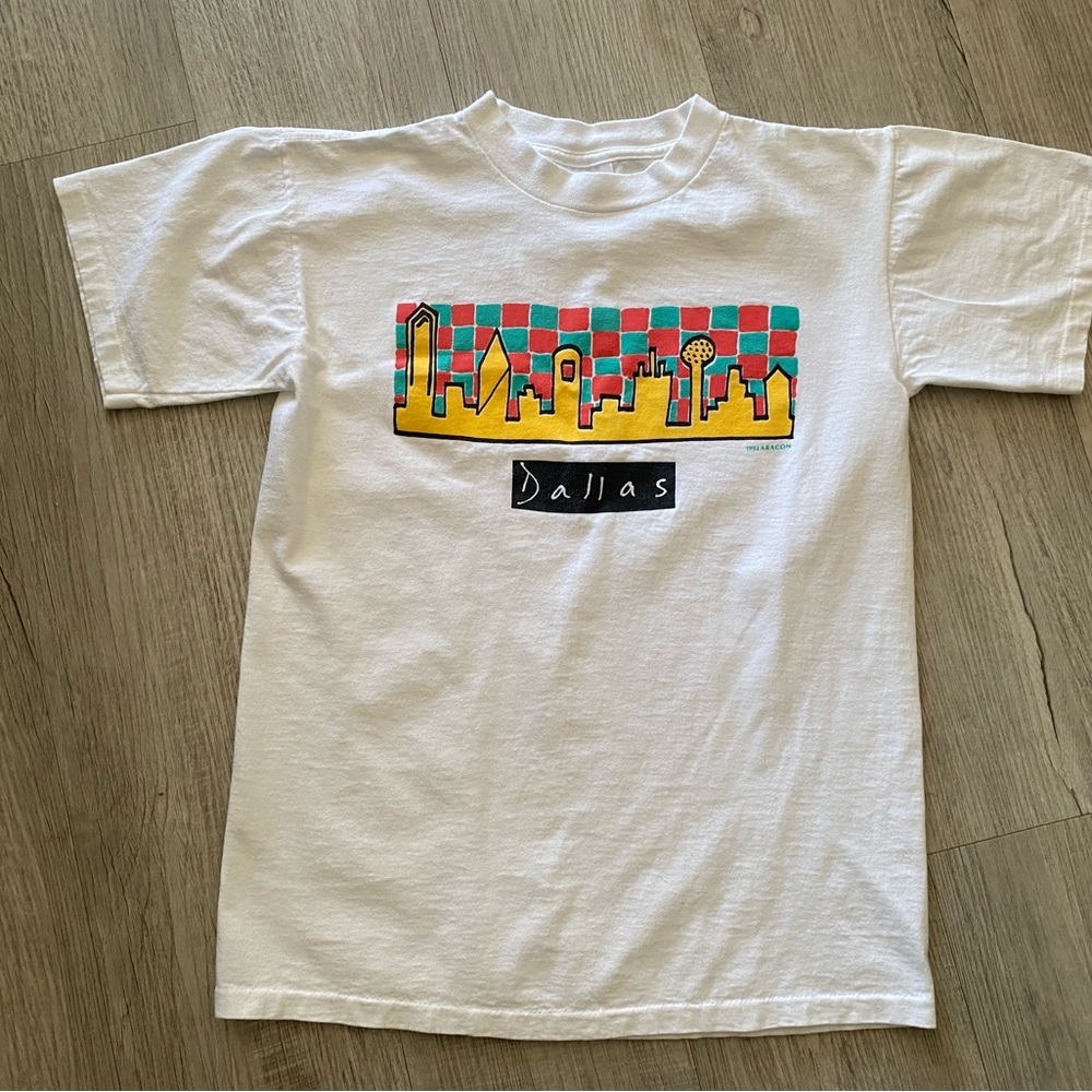 Vintage 90s Dallas Texas Skyline Single Stitch Graphic T-Shirt USA Made - Sz M